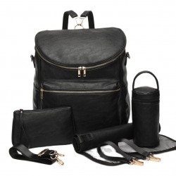 Black Faux Leather Diaper Backpack