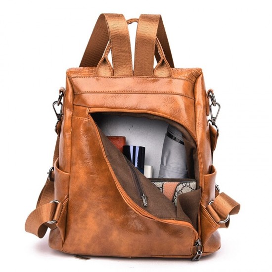 Leather Anti Theft Backpack Women