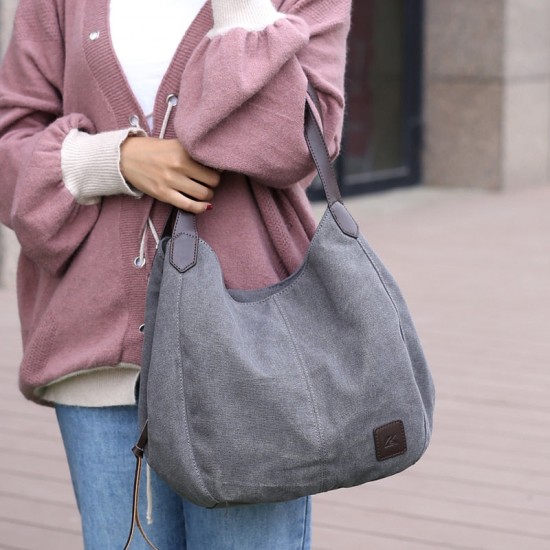 Leather Handle Canvas Tote Bag