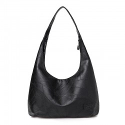 Black Leather Hobo Shoulder Bag ERIN